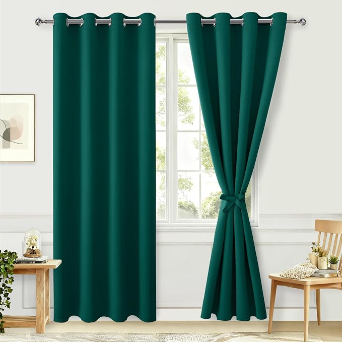Blackout Curtains for Bedroom, Hunter Green, 52 x 96 Inch, 2 Panels | Thermal by Hiasan