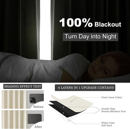 Topfinel 94 Inches Long Cream Colored Custom Blackout Linen Curtains, Ivory - Image 6