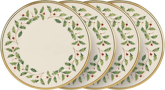Lenox 897083 Holiday Dinnerware Salad Plates, Set of 4, Red & Green, Christmas, Hosting