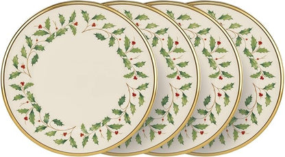 Lenox 897083 Holiday Dinnerware Salad Plates, Set of 4, Red & Green, Christmas, Hosting