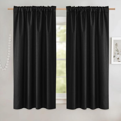 NICETOWN Black Truly Blackout Linen Blend Flax Drapes - Image 2