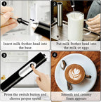 Electric Double Whisk Milk Frother Handheld Black USB Rechargeable Drink Mixer, 3 Speeds Adjustable Electric Whisk Foam Maker Detachable for Coffee, Lattes, Matcha, Hot Chocolate