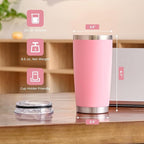 OMTech 20oz Tumblers Bulk, 12pc Stainless Steel Tumbler Set with Lid & Straw, Double Wall Vacuum Insulated Mug for Laser Engraver, Travel Coffee Mug for Hot & Cold Drinks, Pink Powder Coated Cup