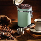 ShanSon Coffee Canister Airtight Coffee Container Stainless Steel Coffee Bean Storage Container with CO2 Release Valve and Scoop Coffee Canister for Beans,Grounds,Sugar,Flour,Tea,Cereal,22OZ,Green