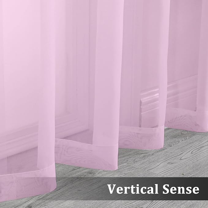 2 Pack Pink Sheer Curtains 63 Inch Length, Light Filtering Window Curtain - Image 5
