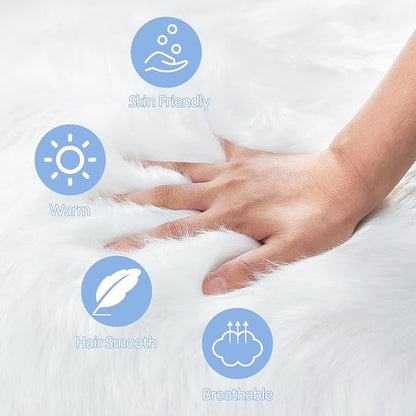 White Faux Fur Rug 2x2 Feet Small Round Fluffy Rug, Faux Sheepskin Circle Shag - Image 5