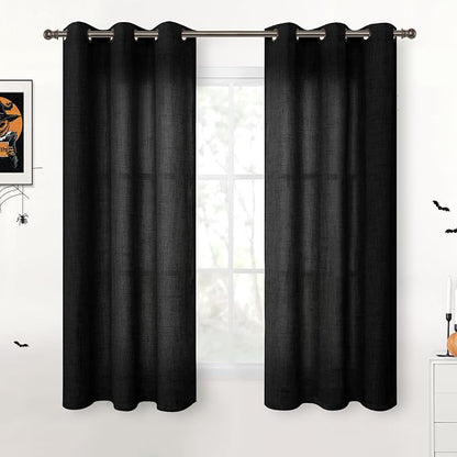 YoungsTex Black Linen Semi Sheer Curtains 54 Inch Length by YoungsTex