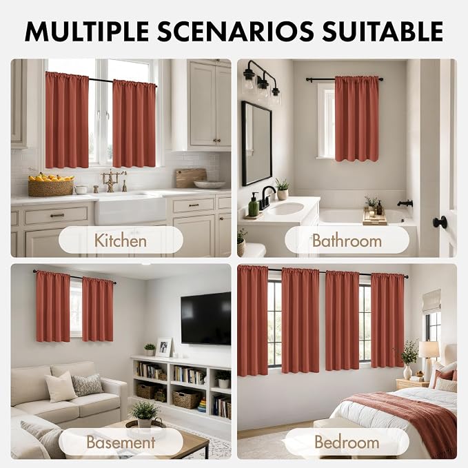 MIULEE Set of 4 Terracotta 45 Inch Short Blackout Kitchen Window Curtains | - Image 5