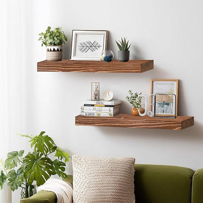 24x8x1.6 inch Floating Shelves Set of 2 – Solid Wood Rustic Brown Wall Mounted - Image 7