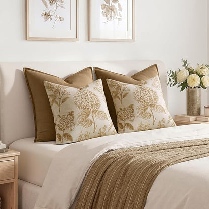 Set of 2 Decorative Floral Pillow Covers 22x22 Inch Light Yellow | Neutral - Image 6