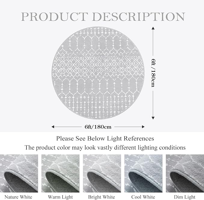Lahome Moroccan Round Rugs 6Ft Washable Circle Area Rug - Image 2