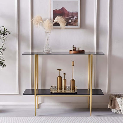 LumFurn Glass Console Table for Living Room, Foyer & Entrance, 2-Tiers - Image 4