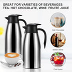 70 oz Thermal Coffee Carafe for keeping hot, Updated Carafe for hot liquid, Airpot Stainless Steel Thermos Urn Beverage Dispenser Vacuum Thermal Pot for Coffee, Hot Water,Keep Hot 12 Hour(silver)