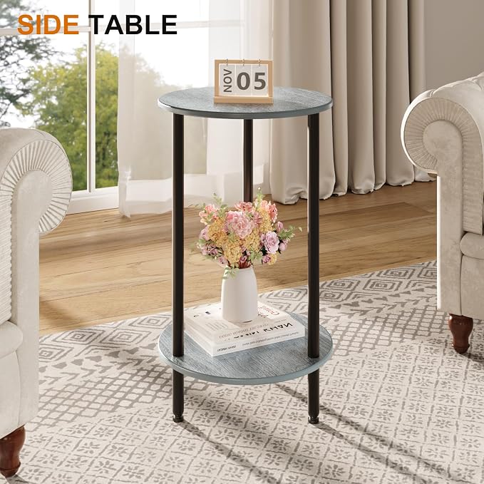 Round Side Table Set of 2, 2-Tier Modern Accent Table, Small Bedside Table - Image 2