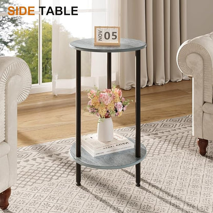 Round Side Table Set of 2, 2-Tier Modern Accent Table, Small Bedside Table - Image 2