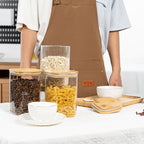41oz Airtight Glass Square Storage Canister with Bamboo Lid Set of 4 (1200ml) Container Stackable Jar, Kitchen Canister for Pantry Noodles, Flour and Coffee beans (‎with Black Lable)