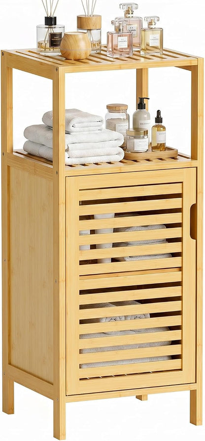 HITNET Bathroom Cabinet Freestanding, Small Bamboo Floor Cabinet, 4 Tier Single by HITNET