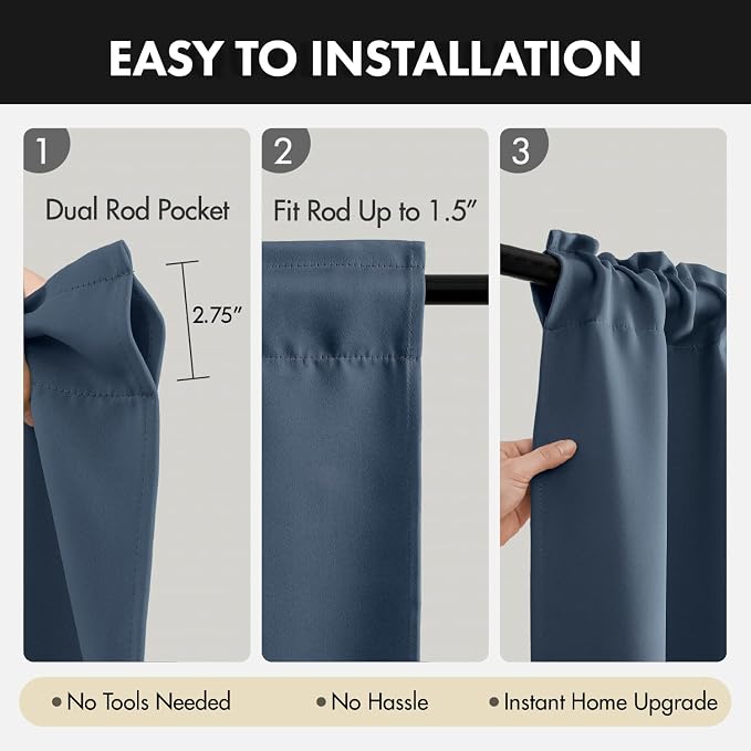 MIULEE Stone Blue Blackout Curtains 4 Panels Set 72 Inch Length Bedroom | - Image 6