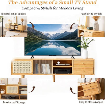 Tiita Rattan TV Stand for 55 60 Inch TV, Bamboo TV Cabinet - Image 8