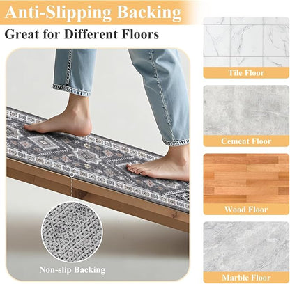 HEBE Boho Kitchen Rugs Set of 2, Non Slip Washable Kitchen Mats - Image 3