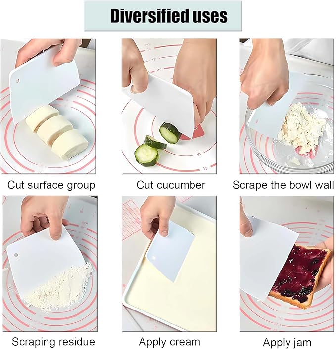 Dough Scraper Plastic Bench Scraper, Dough Scraper Tool Dough Cutter, Flexible Bench Scraper for Making Bread Pizza, 4 PCS