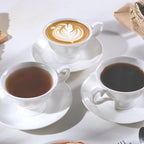 Fine Bone China Coffee Cups with Saucers, Set of 4 Vintage British Royal Style Ceramic Tea Cups, 4 Oz Small Tea Cup and Saucer Set for Afternoon Tea or Gift