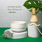 Marce Matcha Whisk Set- Matcha Set includes Matcha Bowl, Sifter, Holder and Scoop- The Perfect Bamboo Whisk for Matcha Tea (White)