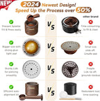 Reusable Vertuo Pod Refill Kit for Nespresso: Reusable Vertuo Capsule for Nespresso/Coffee Pods Vertuoline with 100 Aluminum Foil Lids for Any Size of Vertuo Plus Espresso Pod- Wood Grain Holder