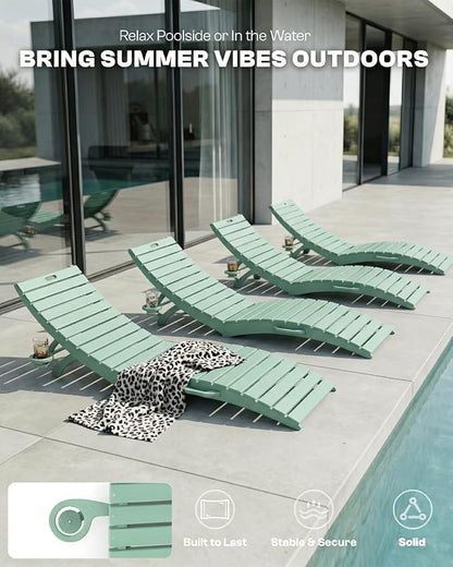 Folding HDPE Pool Lounge Chairs Set of 6, Pre-Assembled Outdoor Chaise Lounge - Image 6