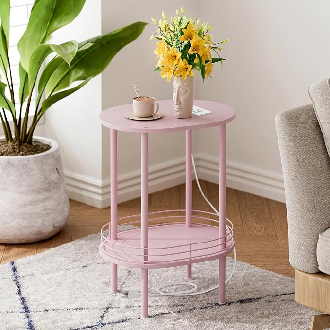 DGSANDGO Pink Side Table with Charging Station, Side Tables Living Room by DGSANDGPuttheCustomerFirst