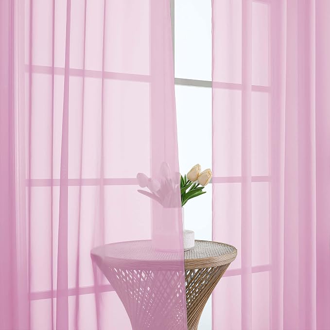 Pink Sheer Curtains 120 Inches Long 2 Panels Set, Airy Lightweight Sheer Pink - Image 3