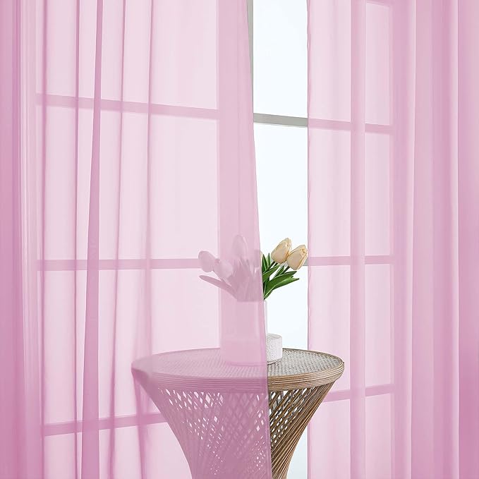 Sheer Curtains 84 Inches Long 2 Panels Set, Sheer Pink Curtains - Image 6