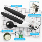 Commercial Can Opener,Stainless Steel Heavy Duty Hand Crank Can Openers with Comfortable Extra-long Handles,Ergonomic Design,Black