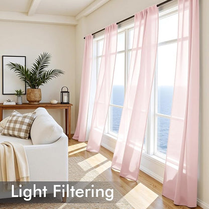MIULEE Blush Pink Sheer Curtains 90 Inches Long 4 Panels 42 x 90 Inches | Light - Image 4