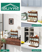 IBUYKE Rustic Coffee Mug Holder Stand, 2 Tier Countertop Mug Tree Holder Rack with Storage Base, Vintage Mug Holders for Kitchen, Holds 8 Mugs, Rustic Brown UTBJ002H