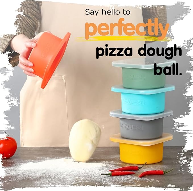 Stackable Silicone Artisan Pizza Dough Proofing Proving Trays with Air-tight Lids-4pack-500ml Volume for 250g Dough Ball (Green)