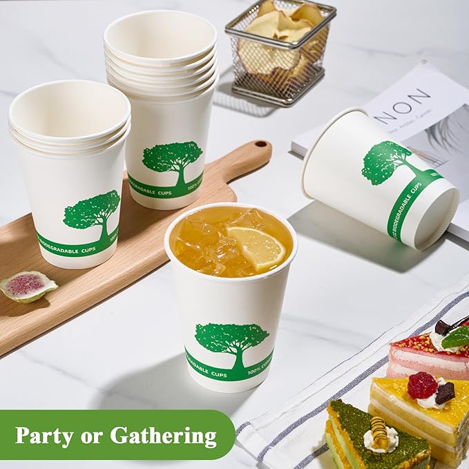Vplus 270 Pack Compostable Paper Cups, 12 oz Biodegradable Disposable Paper Coffee Cups, Eco-friendly Hot Drinking Cups for Party, Picnic,Travel,and Events