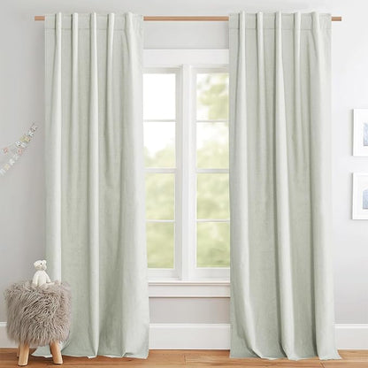 NICETOWN 100% Blackout Light Green Linen Curtains 90" Length by NICETOWN