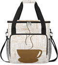 Coffee Cup Coffee Maker Carring Bag Coffee Texts Travel Carrying Storage Tote Bag Compatible with Keurig K-Mini or K-Mini Plus Portable Single Serve Coffee Brewer Case with Pockets for K-cup Pods