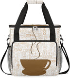 Coffee Cup Coffee Maker Carring Bag Coffee Texts Travel Carrying Storage Tote Bag Compatible with Keurig K-Mini or K-Mini Plus Portable Single Serve Coffee Brewer Case with Pockets for K-cup Pods