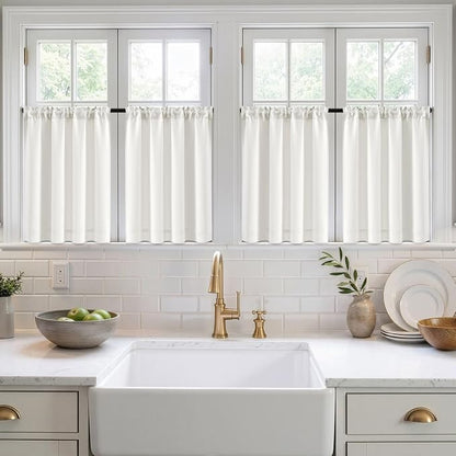 MIULEE Set of 4 Natural 45 Inch Short Blackout Kitchen Window Curtains | - Image 7
