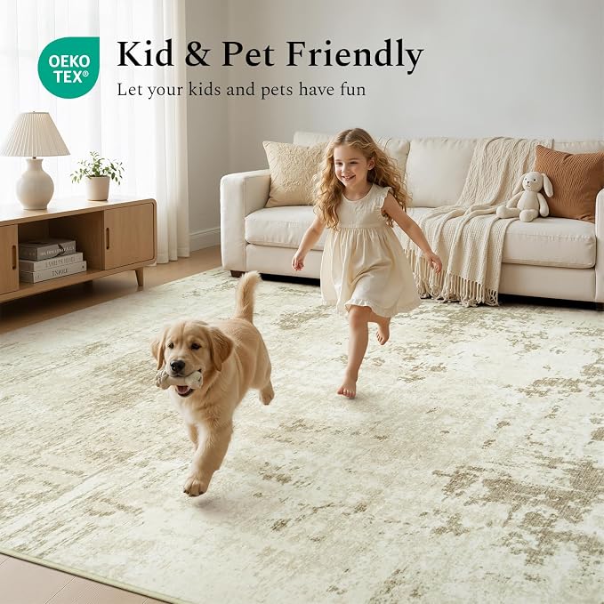 Rugflix 8x10 Area Rugs for Living Room, Washable Linen Beige Large Rug | - Image 5