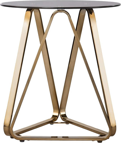 SEI Furniture - Stondon Round End Table - Transitional Design, Champagne Metal - Image 5