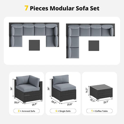 Aoxun Patio Furniture Set with Umbrella, 8 Piece Outdoor Sectional Sofas - Image 7