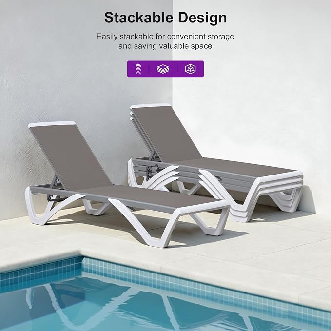 PURPLE LEAF Patio Chaise Lounge Chair Set of 3 Outside Aluminum Plastic - Image 4