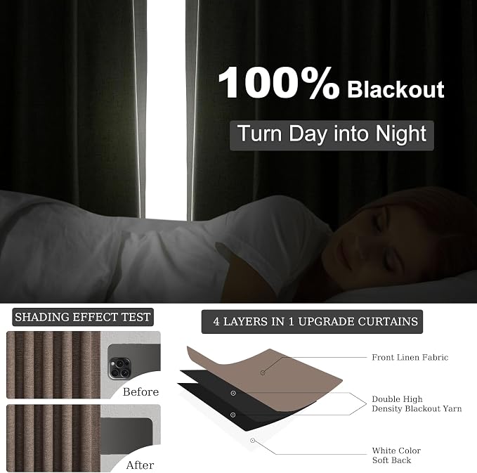 Topfinel 108 Inch Length Linen Curtains Chocolate Brown Curtain 2 Panels - Image 4