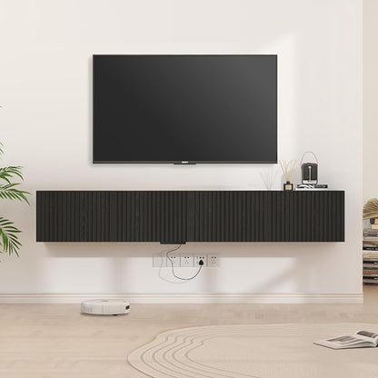 71” Floating TV Stand with LED Lights & Charging Station, Floating Media by EAZEHOME
