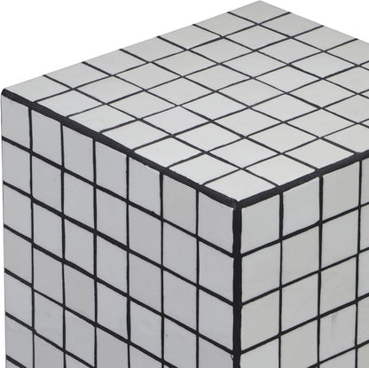 JONATHAN Y Callista White/Black Modern Ceramic Tiled Cube Side Table, 18-Inch - Image 4