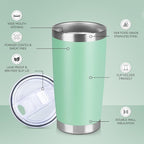 20 oz Tumbler Stainless Steel Tumblers Bulk with Lid Double Wall Insulated Coffee Tumbler Cups for Hot & Cold Drinks Powder Coated Travel Coffee Tumbler Mug Metal (Jade, 1 pack)