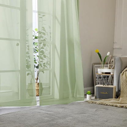 Light Green Sheer Curtains 90 Inches Long 2 Panels, Modern Light Filtering - Image 2
